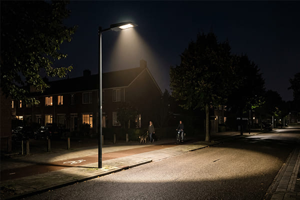 A full cut-off street light illuminating the ground without upward spill